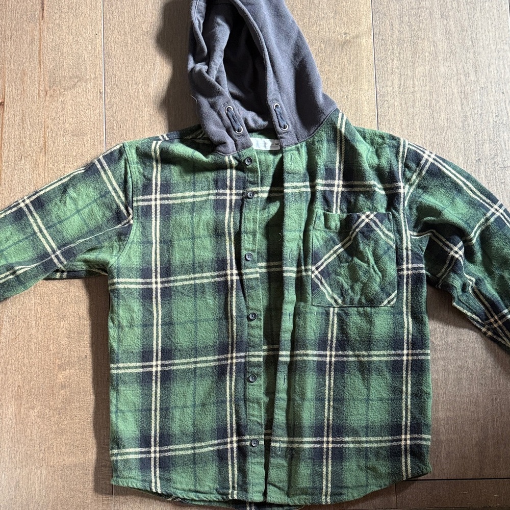 Zara Green Plaid Kids Jacket with Gray Hood